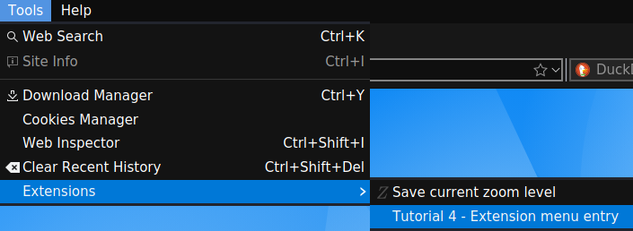 Extension menu
