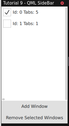 Windows list in the sidebar